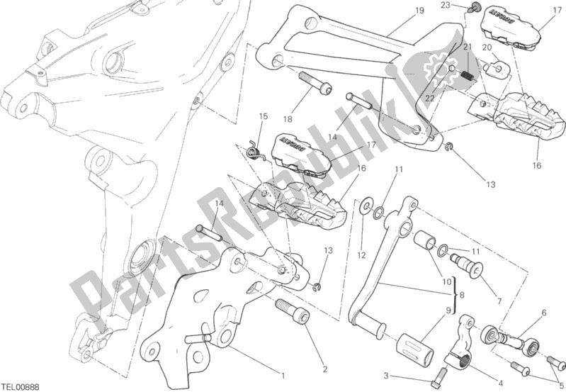 All parts for the Footrests, Left of the Ducati Multistrada 1200 Touring USA 2015